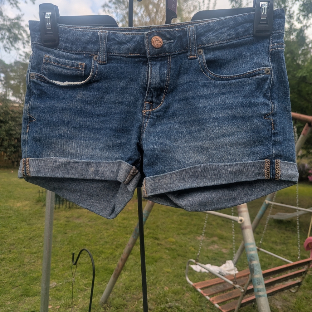 Aeropostale Rolled-Cuff Dark Blue Denim Shorts